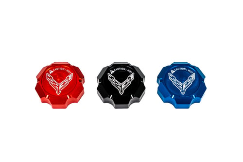 C8 Corvette Flag Billet Coolant Cap Cover - Black, Blue Or Red