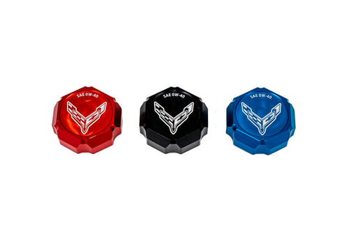 C8 Corvette Flag Billet Oil Cap Cover - Black, Blue Or Red