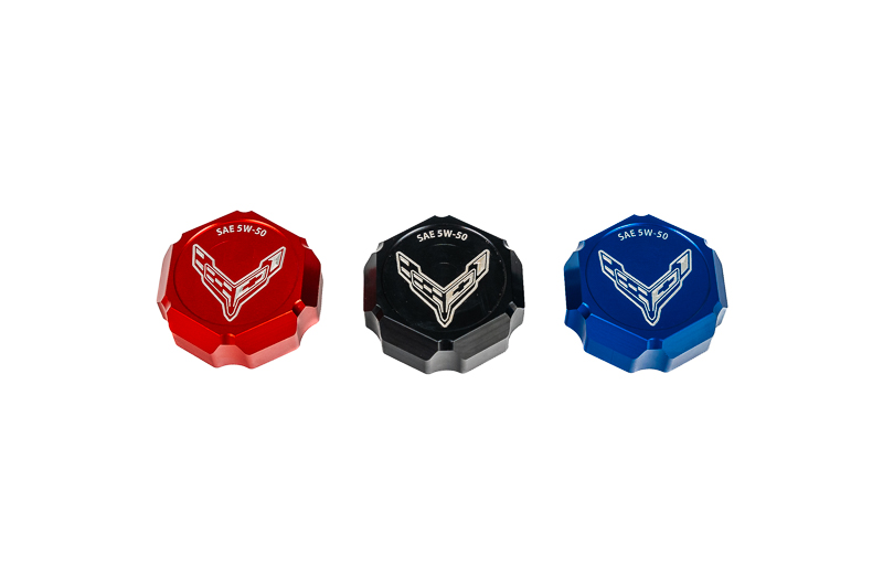 C8 Corvette Z06 Flag Logo Billet Oil Cap Cover - Black, Blue Or Red